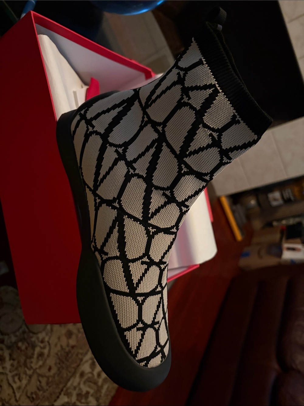 Women's Black and White Knit Sock Sneaker